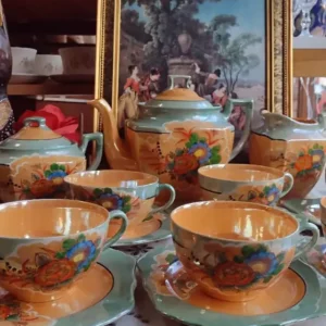 Juego de té japones antiguo pintado a mano