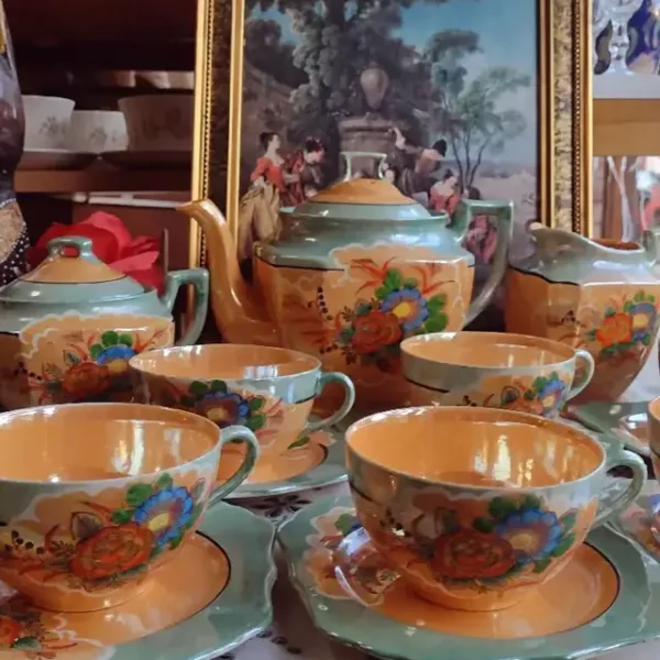 Juego de té japones antiguo pintado a mano