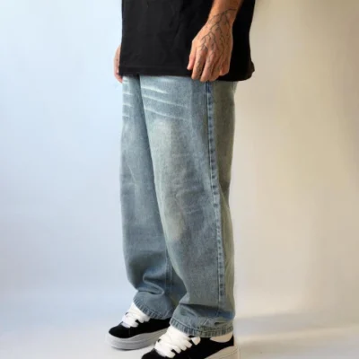 JEAN BAGGY DESGASTADO STAN CELESTE