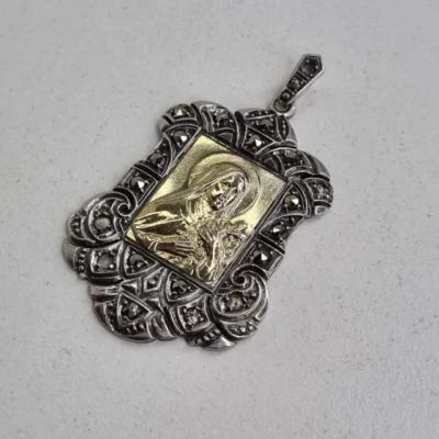 ANTIGUO BROCHE PRENDEDOR PLATA LABRADO HECHO A MANO HOJA