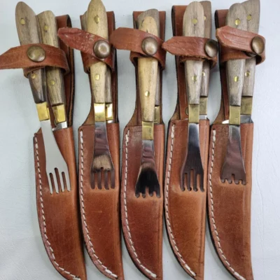 SET DE ASADO TENEDOR Y CUCHILLO CON ESTUCHE, ALPACA Y HOJA DE ACERO 18CM cod: TA300A