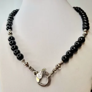 COLLAR DE PLATA 925 CON ONIX NEGRO DE 10MM Y CIERRE TIFFANY 50CM COD: 3544