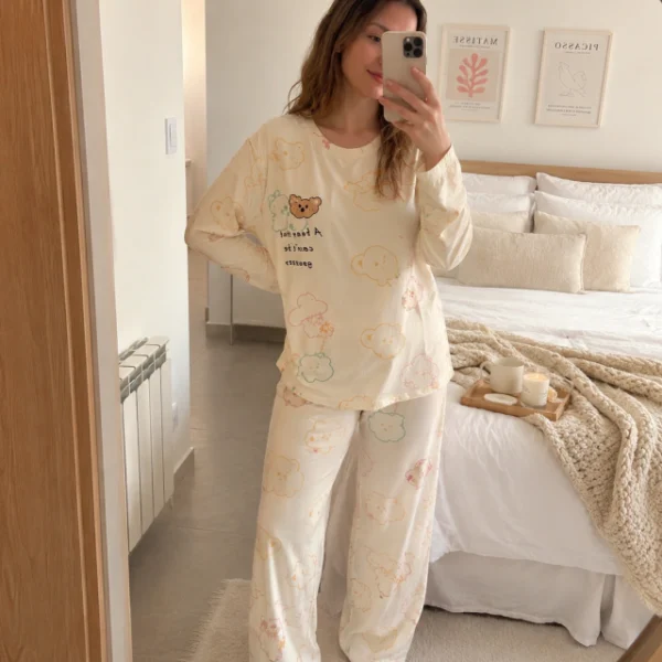 PIJAMA MANGAS LARGAS | TEDDY CREAM