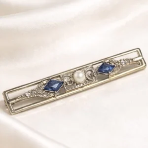 BROCHE PENDEDOR ENCHAPADO EN ORO Y ZAFIRO ART DECO ANOS 30
