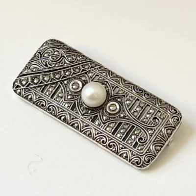 BROCHE PENDEDOR ENCHAPADO EN ORO Y ZAFIRO ART DECO ANOS 30