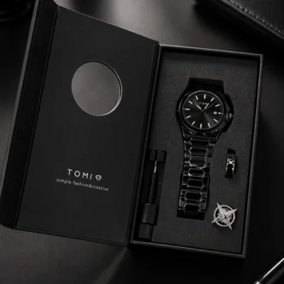 Reloj Hombre Tomi Acero Set Regalo Anillo Caja Importado — Dominic Showroom, Bahía Blanca
