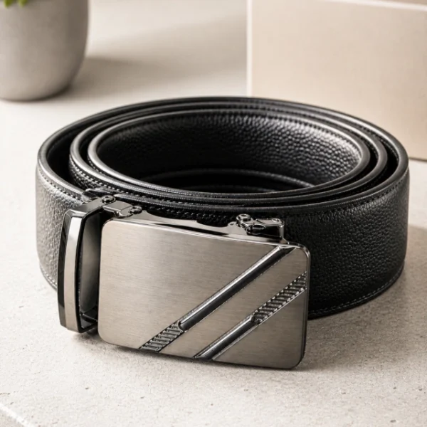 Cinturon Cinto Hombre Cuero PU Vestir Hebilla Automática Ratchet 2 Buckle 93-112