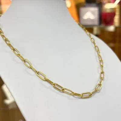 CADENA TIPO GROUMET ENCHAPADA ORO 18K CON CIERRE ESTILO TIFFANY Y CUBICS COD: 7645