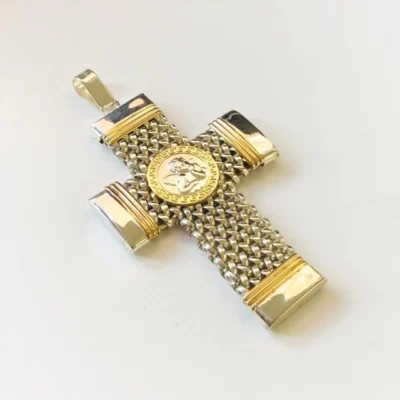 MEDALLA PLATA Y ORO CON VIRGEN GUADALUPE COD 7014K