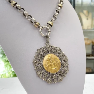 BROCHE PENDEDOR ENCHAPADO EN ORO Y ZAFIRO ART DECO ANOS 30