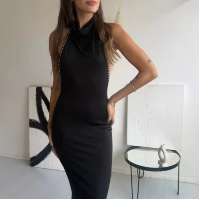 Vestido largo con tachas buche — Cattley Shoes, Bahía Blanca