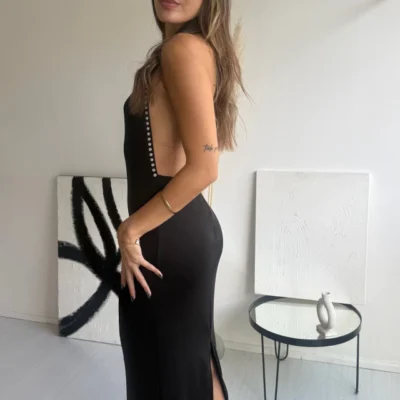 Vestido largo con tachas buche — Cattley Shoes, Bahía Blanca