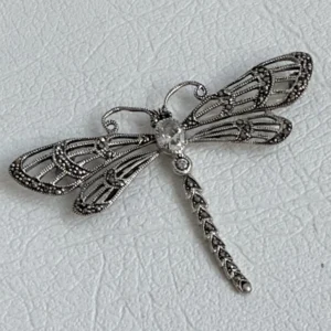 HERMOSO BROCHE PRENDEDOR LIBELULA EN PLATA 925 CON MARCASITAS