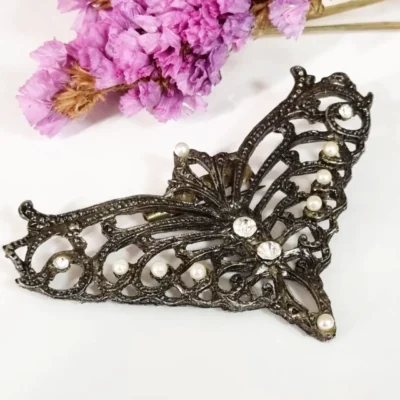 ANTIGUO BROCHE PRENDEDOR PLATA LABRADO HECHO A MANO HOJA