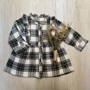 VESTIDO PRINCESA ESCOCÉS GRIS/BEIGE