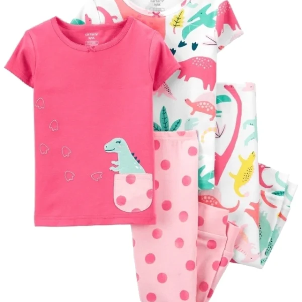 Set 4 piezas Pijama de algodón Dinosaurio