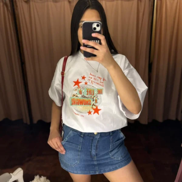 REMERA SHOWGIRL ESTAMPADA BLANCA