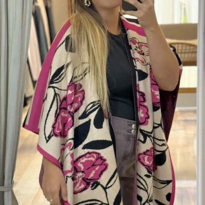 Ruana Pio - Beige Fucsia Negro