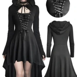 Vestido con capucha y detalle de cinta — M3dusa Showroom, Bahía Blanca