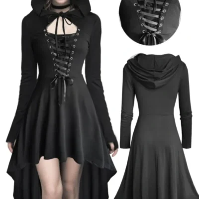 Vestido con capucha y detalle de cinta — M3dusa Showroom, Bahía Blanca