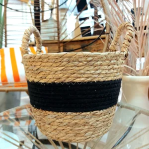 CESTO DE YUTE CON FRANJA NEGRA CHICO Y ASAS — Maiz Deco, Bahía Blanca