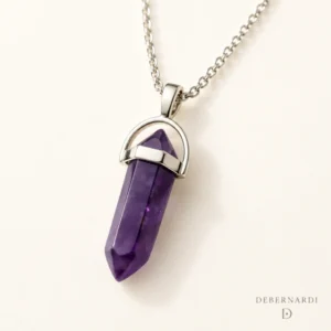 CADENA Y COLGANTE ACERO Y DIJE AMATISTA NATURAL PENDULO — Joyería Debernardi, Bahía Blanca