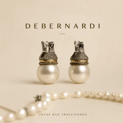 PAR DE AROS LADY DI PLATA Y ORO ANTIGUOS PERLAS MAJORICA — Joyería Debernardi, Bahía Blanca