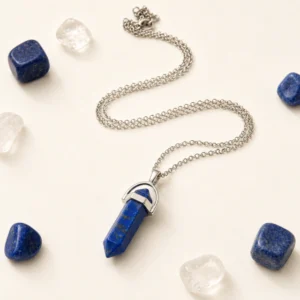 CADENA Y COLGANTE ACERO Y DIJE LAPISLAZULI NATURAL PENDULO — Joyería Debernardi, Bahía Blanca