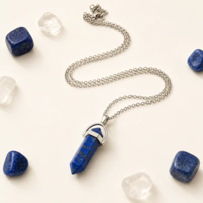 CADENA Y COLGANTE ACERO Y DIJE LAPISLAZULI NATURAL PENDULO — Joyería Debernardi, Bahía Blanca