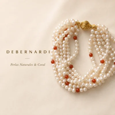 PULSERA DE PERLAS CUTIVO Y CORALES NATURALES ORO — Joyería Debernardi, Bahía Blanca