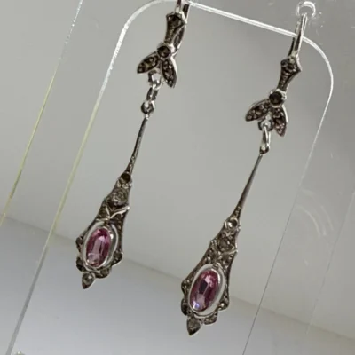 AROS ANTIGUOS ART DECO CON ROSA DE FRANCIA NATURAL PLATA — Joyería Debernardi, Bahía Blanca